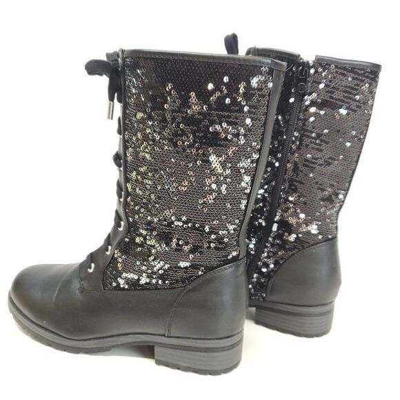 Women’s Michael Kors MARCELLA Black Lace Up Sequin Mid Calf Boots US 5 - Picture 7 of 13